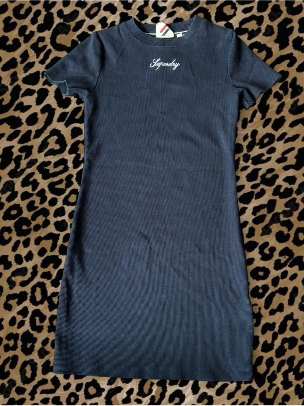 Superdry Black Ribbed Tee Dress with Script Logo